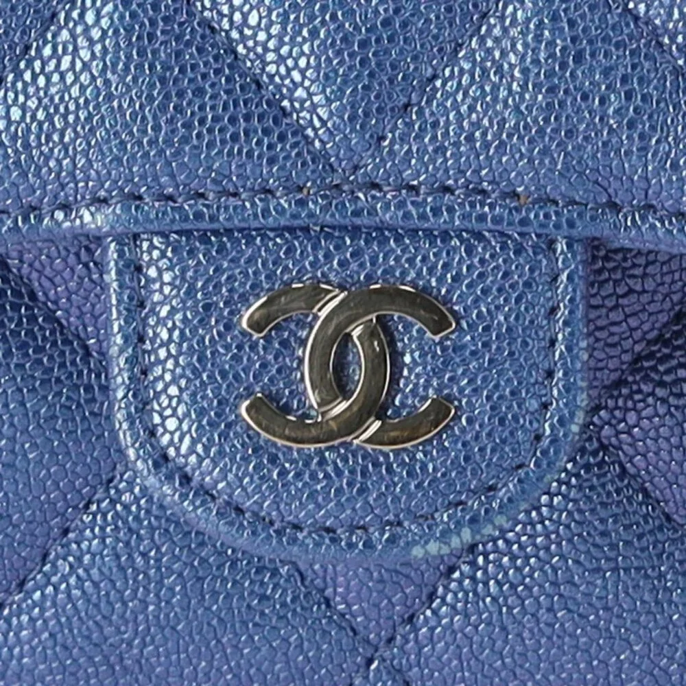 CHANEL Matelasse Trifold Wallet Iridescent Blue Caviar Leather